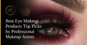 Close-up of an expertly applied eye makeup look with bold lashes and vibrant tones.