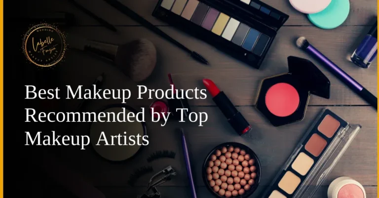 A spread of professional makeup products including brushes, palettes, and powders.