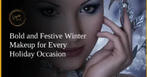 A model showcasing dramatic winter-themed makeup with icy accents and sparkling tones.