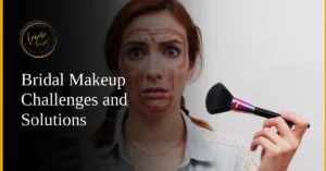 Woman reacting humorously to a makeup mistake, representing makeup challenges.