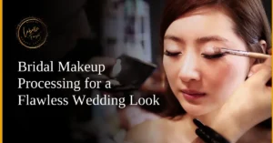 Bride receiving professional makeup for a flawless wedding look.