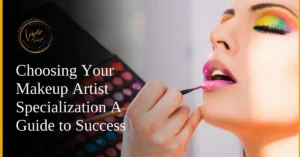 Makeup artist applying bright lipstick to showcase unique skills.
