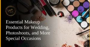 A selection of makeup products, including palettes and brushes, for special events.