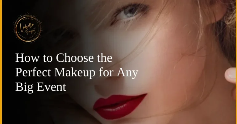 A close-up of a woman with flawless makeup, featuring bold red lips, ideal for big events.