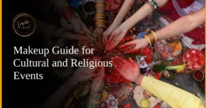 Hands adorned with traditional attire and colors, celebrating cultural and religious diversity in makeup styles.
