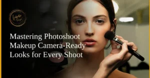 A makeup artist applying blush on a model, ensuring a flawless, camera-ready look for a photoshoot.