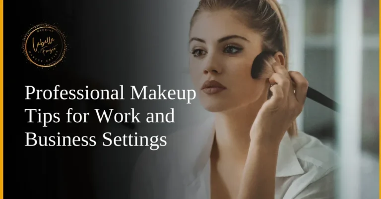 A professional woman applying subtle makeup, perfect for a polished business look.