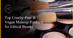 A collection of cruelty-free makeup products, including brushes and palettes, promoting ethical beauty choices.