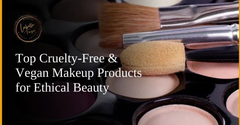 A collection of cruelty-free makeup products, including brushes and palettes, promoting ethical beauty choices.