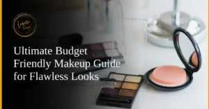 Affordable makeup tools and products, including eyeshadow palettes and compact powder, displayed neatly on a white table.