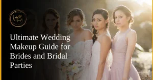 Brides with elegant wedding makeup and hairstyles, styled by Labelle Hair and Makeup for a serene outdoor bridal shoot.